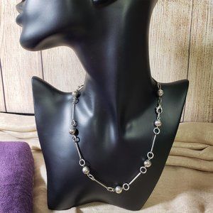 Silver Tone Bar & Bead Choker Small Necklace